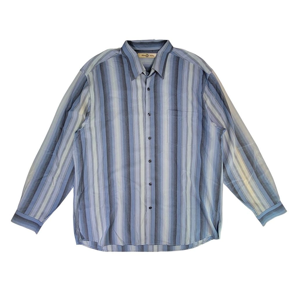 Tommy Bahama Mens Striped Button Down Shirt Long Sleeve Blue Gray Size L